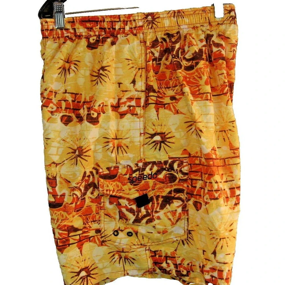 Mens Speedo Orange/Yellow Poly Aloha Swim Board Shorts sz Lg-9